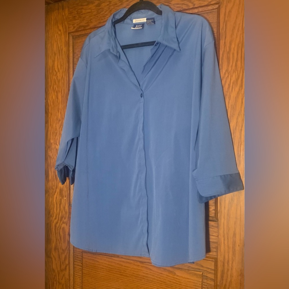 DCC Woman Blue Stretch Button-Up Blouse Shirt Plus Size 2x Office Career
